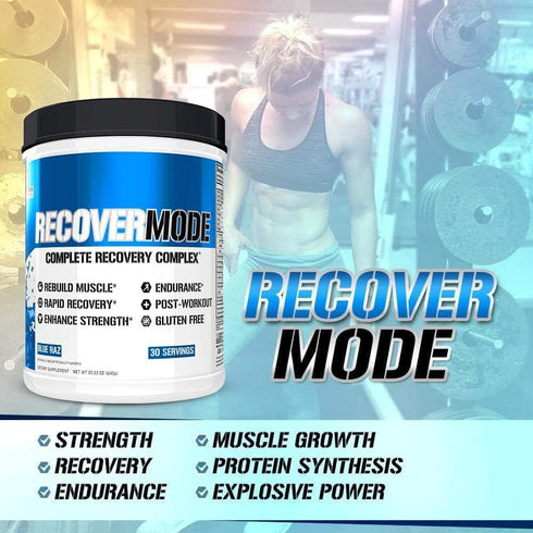 Evlution Nutrition Recover Mode, Complete Post Workout with BCAAs, 30 Serve, Blue Raz