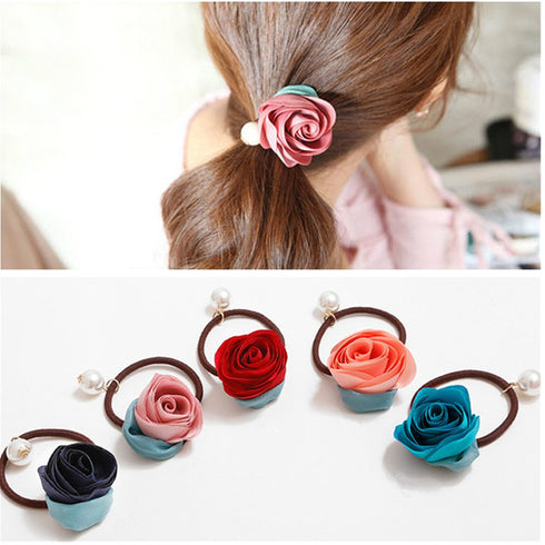 Ruihfas 5Pcs Girls Women Hair Accessories - Pearls Flower Elastic Hair Ties, Headbands & Ponytail Holders
