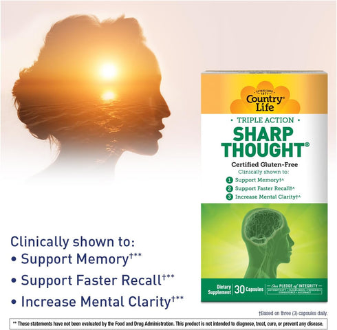 Country Life Sharp Thought Supplement, Memory & Cognitive Support, 30 Capsules, Gluten-Free