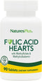 Natures Plus Folic Acid Hearts (Methylfolate) 400 mcg, 90 Vegetarian Tablets, with Vitamin B6 & B12, Gluten-Free