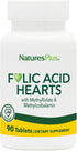 Natures Plus Folic Acid Hearts (Methylfolate) 400 mcg, 90 Vegetarian Tablets, with Vitamin B6 & B12, Gluten-Free