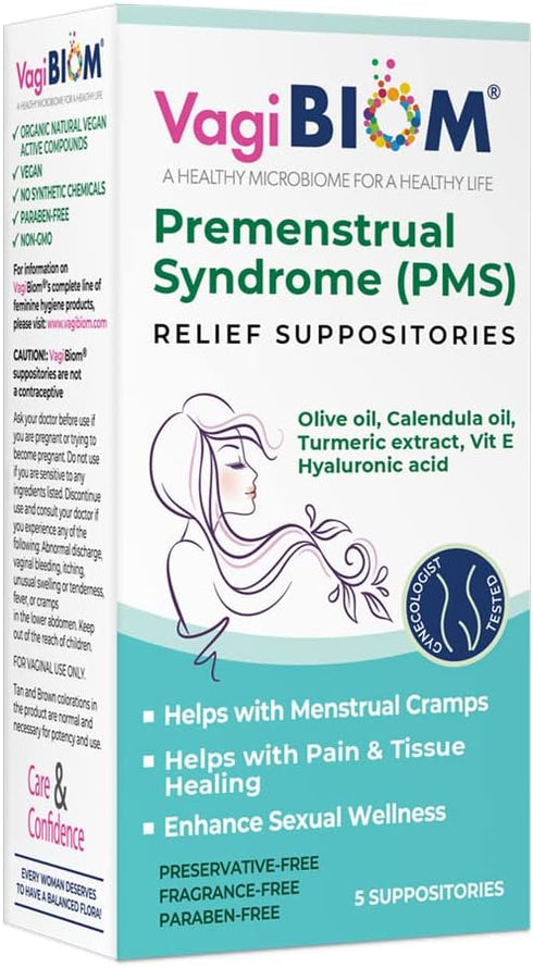 Menstrual Relief Suppositories (5 Suppositories) with Calendula Oil, Cocoa Butter, Turmeric, and Vit E for Period Cramp