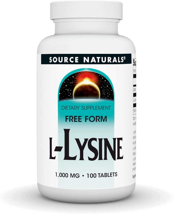 Source Naturals L-Lysine Free Form, 1,000 mg Amino Acid Supplement, 100 Tablets