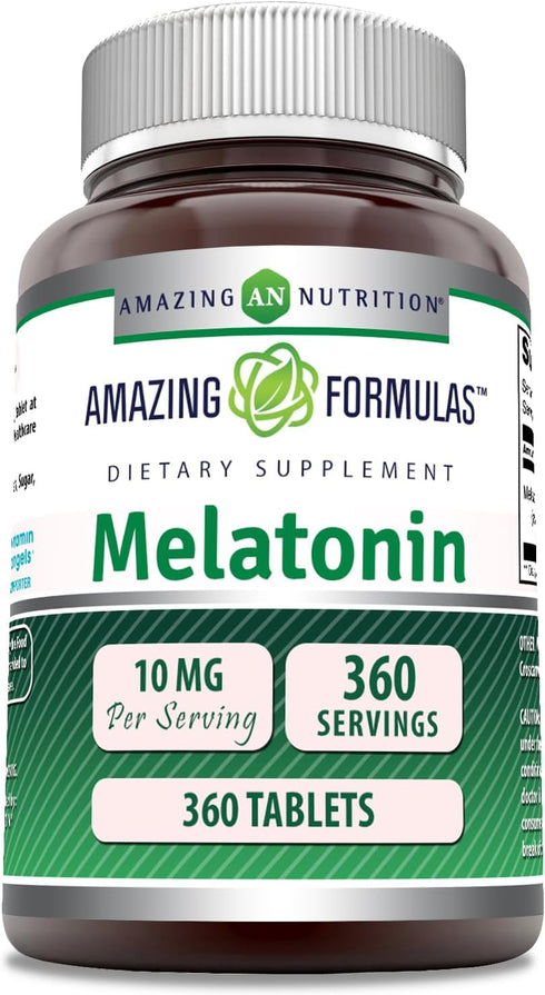 Amazing Formulas Melatonin Supplement, 10 Mg per Serving, 360 Tablets, Non-GMO