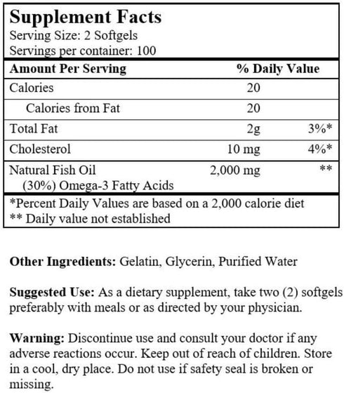 Omega 3 Alaska Deep Sea Fish Oil 1000mg, 200 Softgels