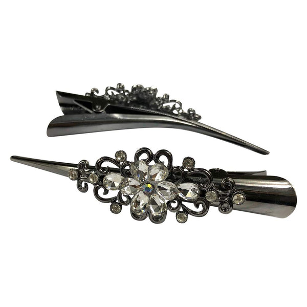 Large Retro Metal Hair Clips Flower Duck Bill Clips with Teeth, Rhinestone Hair Barrettes for Women Girl Accessories