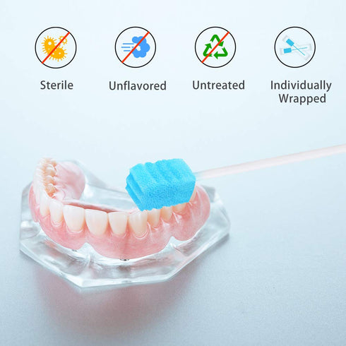 (50 Pack) Disposable Unflavored Mouth Swabs, Sterile Oral Swabs for Dental Cleaning
