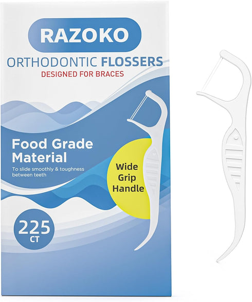 RAZOKO Orthodontic Flossers for Braces, Twin Line Dental Floss Picks, 225 Count