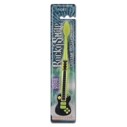SmileGoods Y333 Rock'n Smile Guitar Youth Toothbrush, 33 Tuft, Soft Bristle, Assorted Colors, Bulk Pack of 72