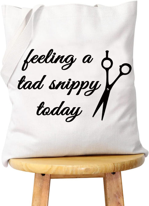 WCGXKO Funny Hairdresser Gift, Cosmetology Graduation Gift Tote with "Feeling a Tad Snippy Today"