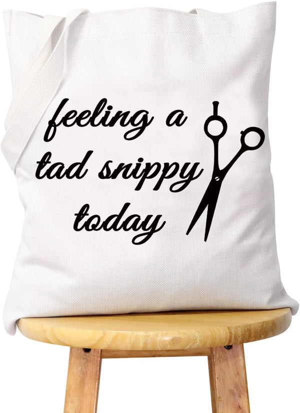 WCGXKO Funny Hairdresser Gift, Cosmetology Graduation Gift Tote with "Feeling a Tad Snippy Today"