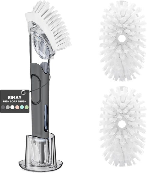 Soap Dispensing Replacement Dish Brush Storage Set with 2 PCS Brush Refills