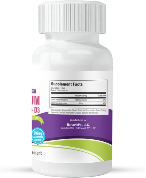 BariatricPal Easy Swallow Calcium Citrate (600 mg) and D3, Coated Tablets, 30-Day Supply