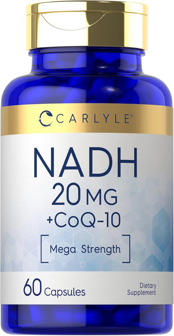 Carlyle NADH Supplement 20mg - with CoQ10, 60 Capsules, Mega Strength, Non-GMO, Gluten Free