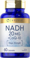Carlyle NADH Supplement 20mg - with CoQ10, 60 Capsules, Mega Strength, Non-GMO, Gluten Free
