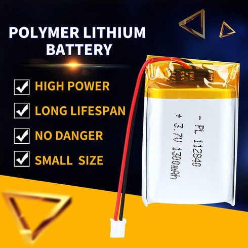 3.7V 1300mAh 112840 Lipo Battery, Rechargeable Lithium Polymer Ion Pack with JST Connector