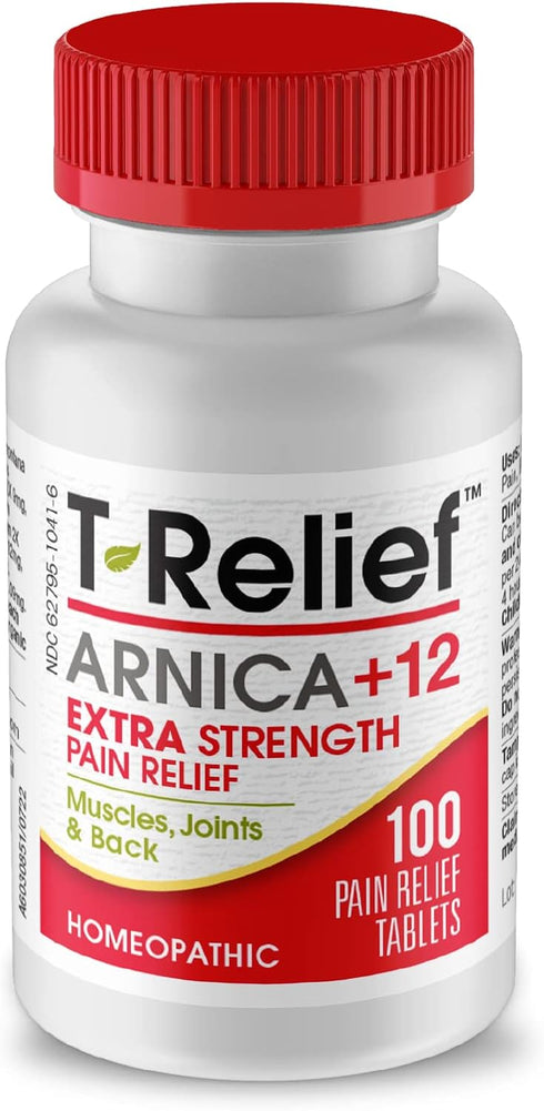 T-Relief Extra Strength Pain Relief with Arnica +12 Natural Actives for Back Pain, 100 Tablets