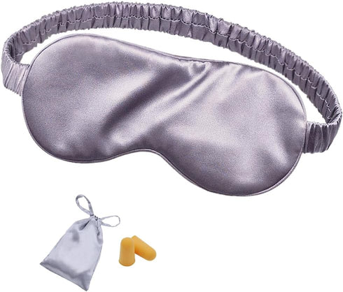 OLESILK Silk Sleep Mask Eye Mask Blindfold with Double Layer Silk Filling, Elastic Strap, Charcoal, Luxury Bag & Ear