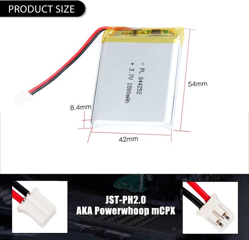 3.7V 1800mAh 844252 Lipo Battery Pack, Rechargeable Lithium Polymer Ion Battery with JST Connector