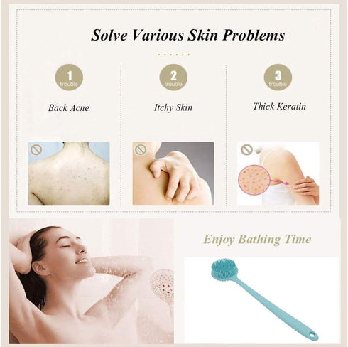 Silicone Body Scrubber, Long Handle Back Scrubber for Shower, Body Exfoliator Shower Brush