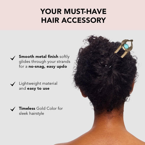 Metal French Hair Pins for Women -Turquoise French Pins for Thick Hair U Shaped Hair Pin Hair Sticks for Buns French Twist Hair Pin Hair Fork Hair Accessories for Girls (Gold)