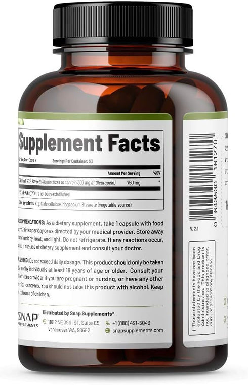 Olive Leaf Extract Capsules - Super Strength 40% Oleuropein for Blood Flow Support and Antioxidant Boost (60 Capsules)