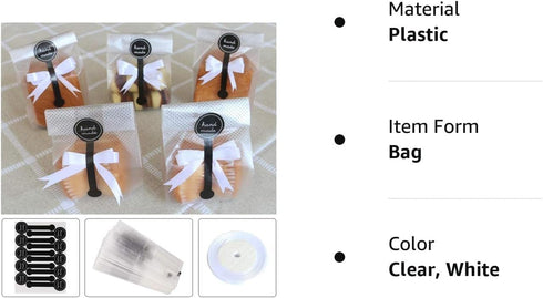 Cookie Bags for Packaging, Searik Translucent Plastic Cellophane Treat Bags for Bakery, Gift Giving, with Stickers and