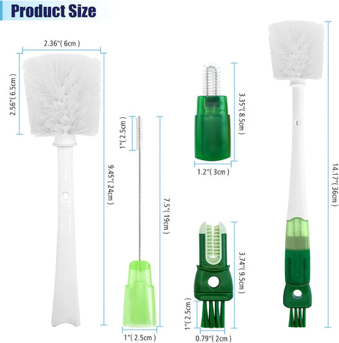 Rovella Set (1Pc Five-in-one Bottle Brush Green), Long Handle Bottle Cleaning Brush Straw Brush Nipple Brush