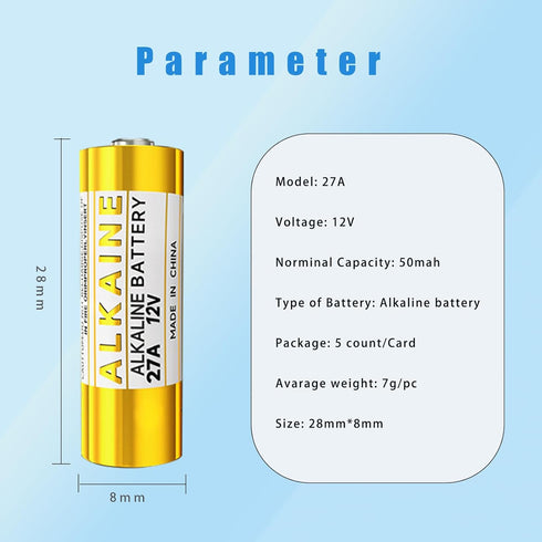HoootCell A27 27A 12V 12 A27 5 Pack Battery, Alkaline Batteries Long-Lasting Volt Battery for Doorbells and Remotes