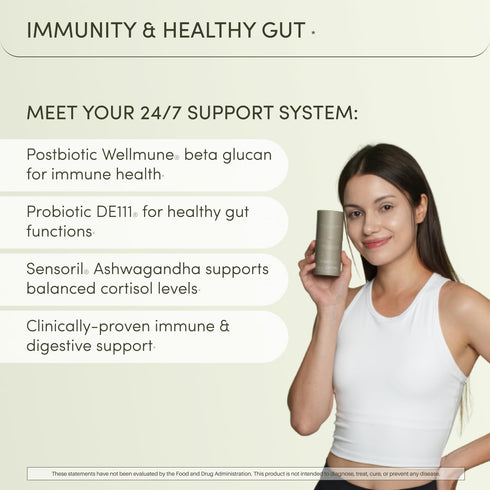 Immune DE111, Immunity, 60 Ready To Defend & Gut Support Spore Probiotic Beta Glucan, Ashwagandha Supports Gut Health