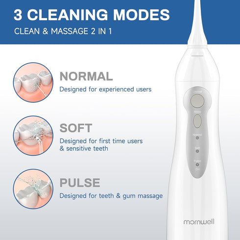 Water Flosser Cordless, Mornwell Water Flossers for Teeth, 300ML Tank, 4 Jet Tips, Rechargeable
