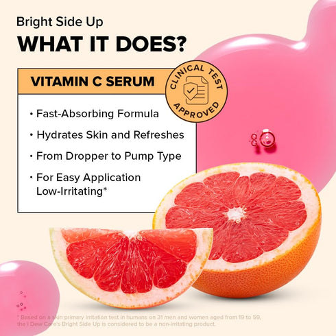I DEW CARE Vitamin C Face Serum - Bright Side Up, Hydrating with Niacinamide, Korean Glass Skin Care, Non-irritating,