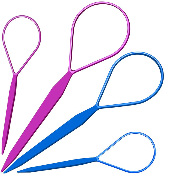 Teenitor 4pcs Pony Hair Tail Accessories - 2 Pairs French Braiding Tool, Turvy Styling Tool for Women Girls, Purple/Blue