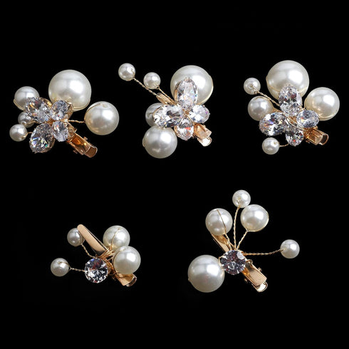 Small Sparkly Pearl Rhinestone Hair Clips - Butterfly Hair Accessories for Bridal Women Girls in Wedding Prom Party, Set of 5 PCS (Gold)