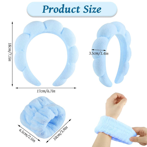 Sponge Spa Headband for Women, Blue Makeup Headband and Wrist Washband Set for Face Washing, Skincare, Shower, Makeup Removal, Mother's Day Gifts