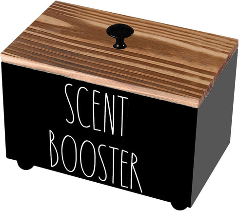 Laundry Scent Booster Container - Rustic Wood Dispenser for Clothing Fragrance Beads, Laundry Room Organizer Bin (Black)