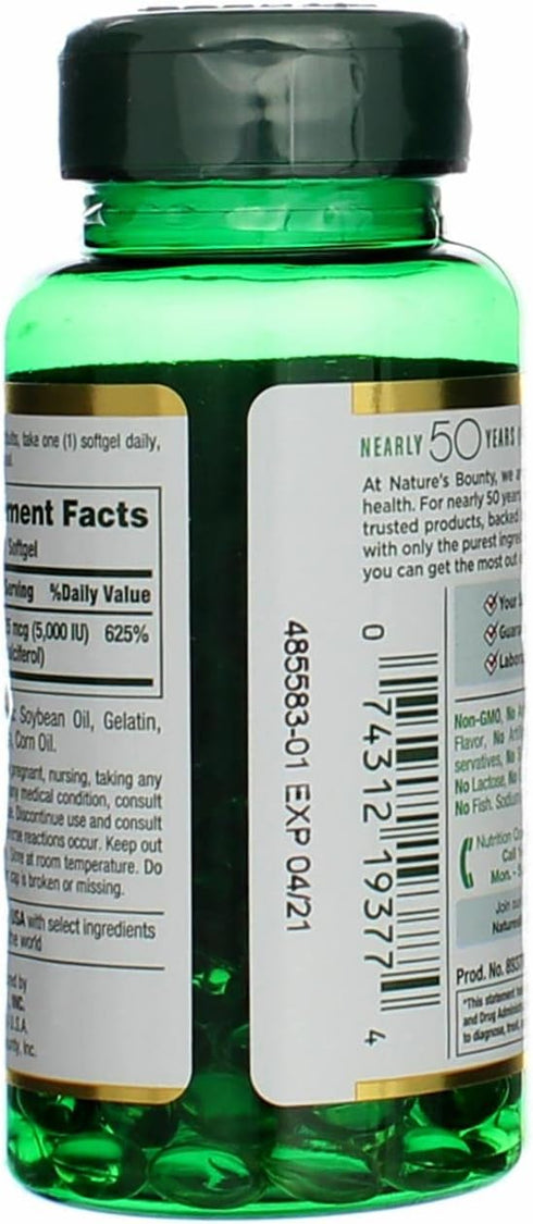 Nature's Bounty D 5000 IU Softgels, 100 Count