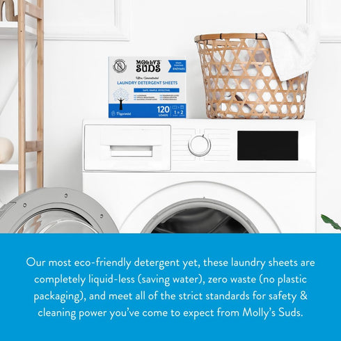 Molly’s Suds Laundry Detergent Sheets - Gentle on Sensitive Skin, Powerful Plant-Based Enzymes, 70 Loads (Peppermint)