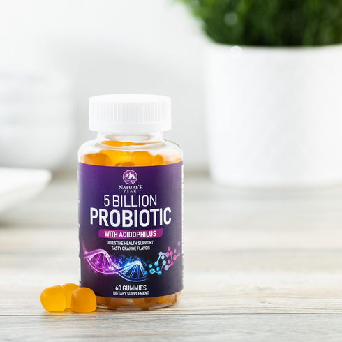 Nature’s Acidophilus Probiotics for Women & Men Gummies, 5 Billion CFU, 6 Strains, Orange Flavor - 60 Gummies