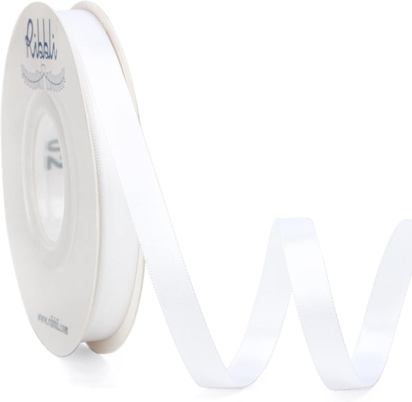Ribbli Double Faced White Satin Ribbon,3/8” x Continuous 25 Yards,Fabric Ribbon use for Bows Bouquet,Gift Wrapping,Floral Arrangement by Ribbli