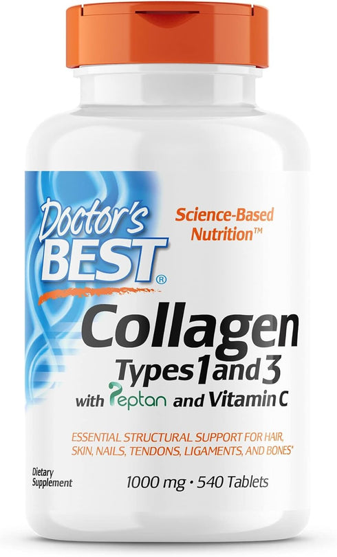 Doctor's Best Collagen Types 1 & 3, Non-GMO, Gluten Free, 1000 Mg, 540 Tablets, Supports Hair, Skin, Nails