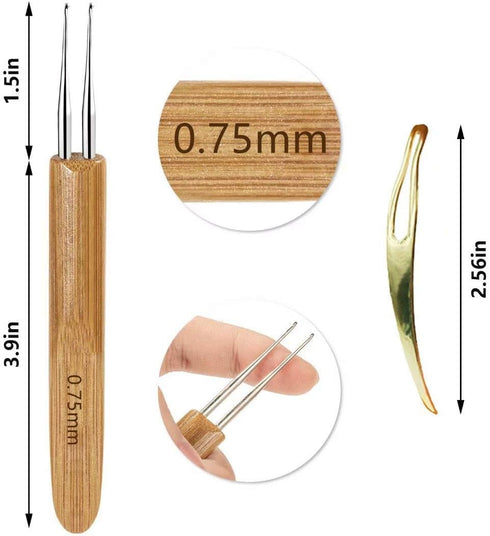 5 Pcs Dreadlocks Tool Set Includes 3 Pcs Crochet Hooks, 2 Pcs Interlocking Needles for Braid Craft
