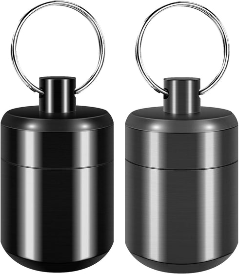 Pill Keychain Holder - 2pcs Small Waterproof Pill Box Organizer for Travel (Black + Gray)