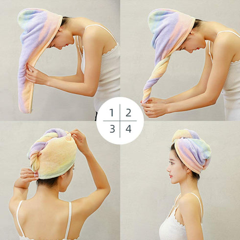 Microfiber Hair Drying Wrap Towel for Women, Fast Dry Turban in Multicolored