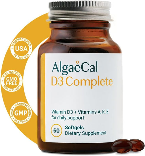 ALGAECAL 4-in-1 Vitamin D3 K2 Complete - 60 Softgels for Enhanced Immune Support & Bone Health with D3, K2, A, & E