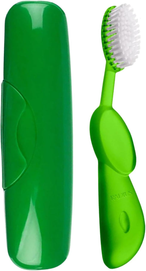 RADIUS Toothbrush, Original Big Brush & Case, Right Handed, Green Brush with