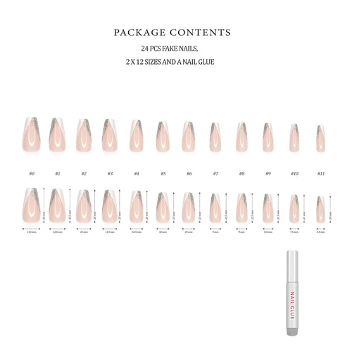 Hypnaughty 24 Pcs Modern Glittery French Luxury Coffin Press On Nails with Holographic Design