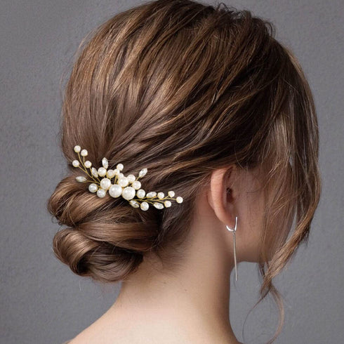 Latious Wedding Bride Pearl Hair Side Comb, Gold Rhinestone Bridal Hair Clips, Hair Accessories for Women
