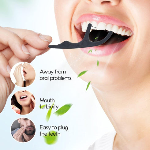 Y-Kelin Natural Dental Floss Picks, Vegan Eco Friendly Black Bamboo Charcoal Toothpick, 100 Pcs