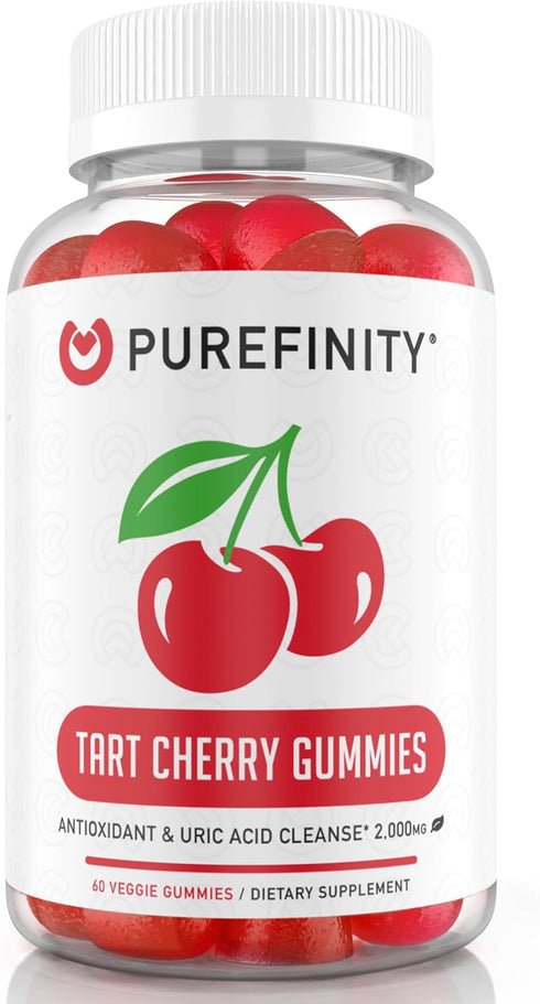 Tart Cherry Gummies for Uric Acid Flush, Joint Relief & Recovery, Non-GMO, Gluten Free, Vegan, 60 Count